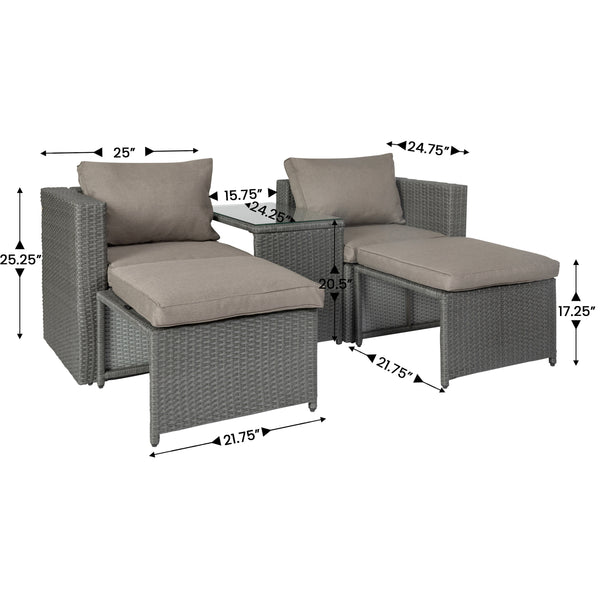 Gray Fabric/Gray Frame |#| Indoor/Outdoor Modular Loveseat Sofa Set with Table and Ottomans in Gray/Gray