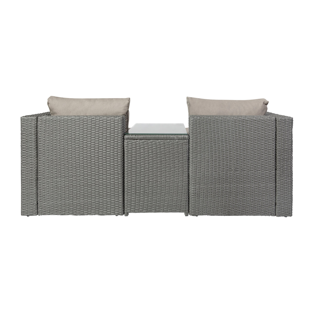 Gray Fabric/Gray Frame |#| Indoor/Outdoor Modular Loveseat Sofa Set with Table and Ottomans in Gray/Gray