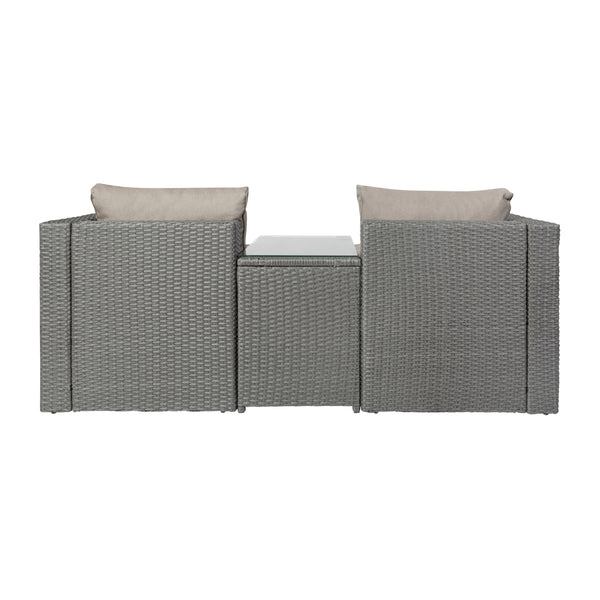 Gray Fabric/Gray Frame |#| Indoor/Outdoor Modular Loveseat Sofa Set with Table and Ottomans in Gray/Gray