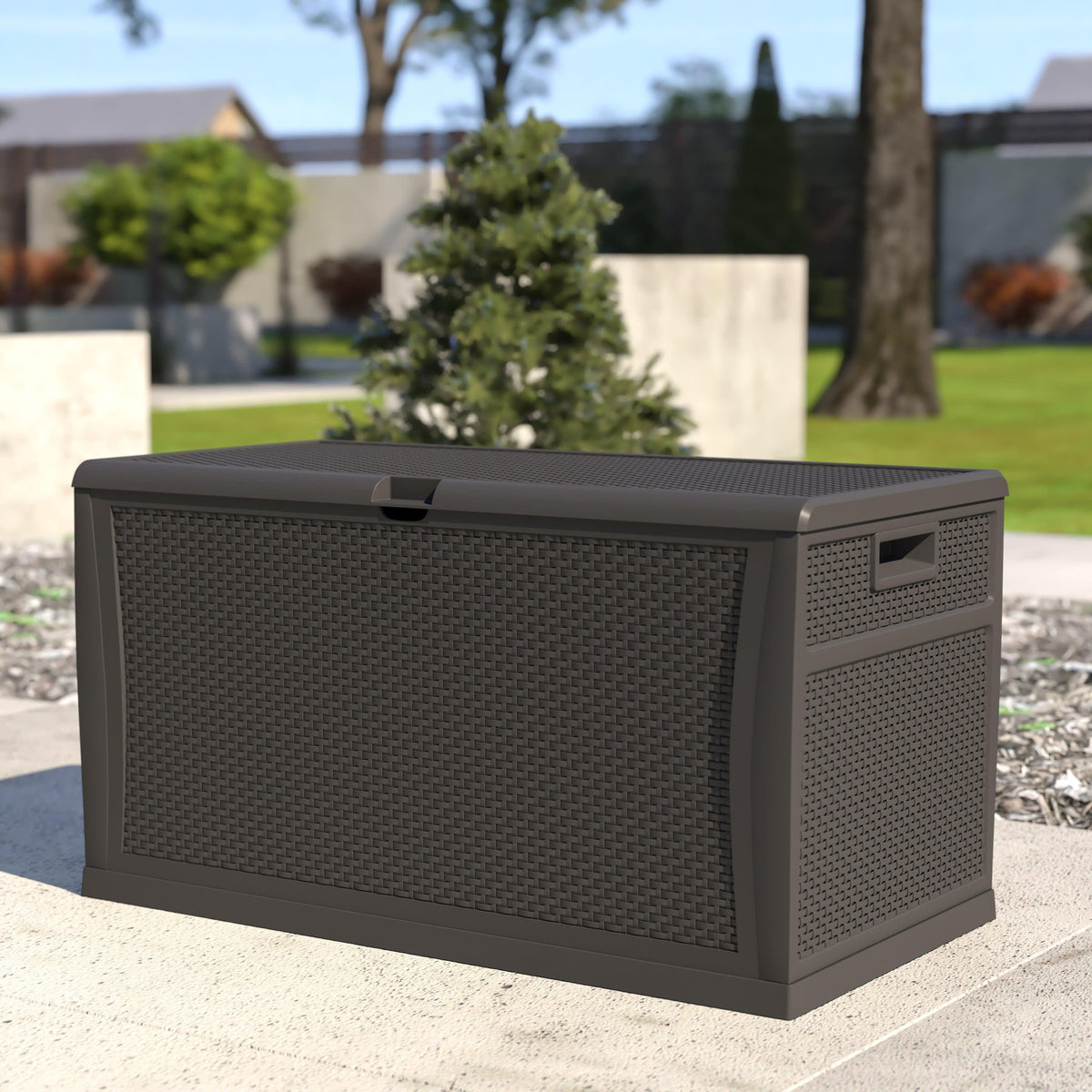 Gray |#| 120 Gallon Gray Plastic Deck Box for Outdoor Patio Storage & Deck Organization