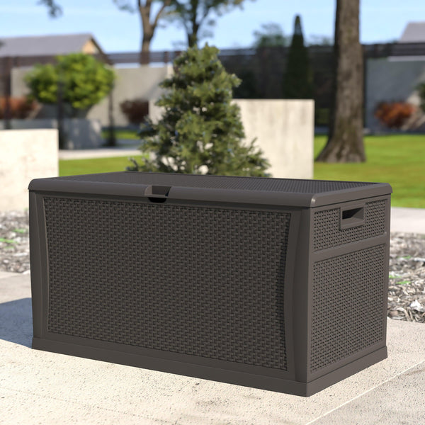 Gray |#| 120 Gallon Gray Plastic Deck Box for Outdoor Patio Storage & Deck Organization