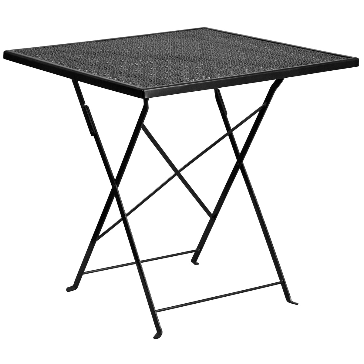 Black |#| 28inch Square Black Indoor-Outdoor Steel Folding Patio Table - Home Furniture