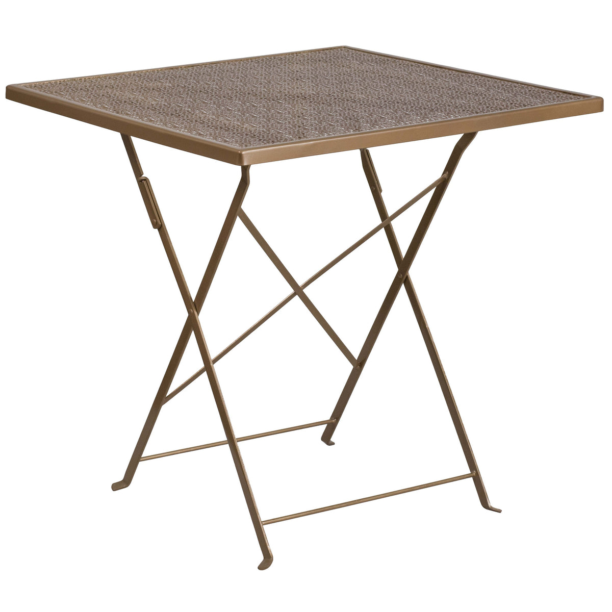 Gold |#| 28inch Square Gold Indoor-Outdoor Steel Folding Patio Table - Home Furniture