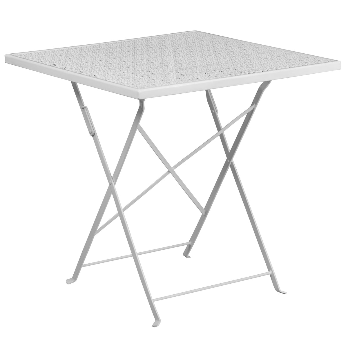 White |#| 28inch Square White Indoor-Outdoor Steel Folding Patio Table - Home Furniture