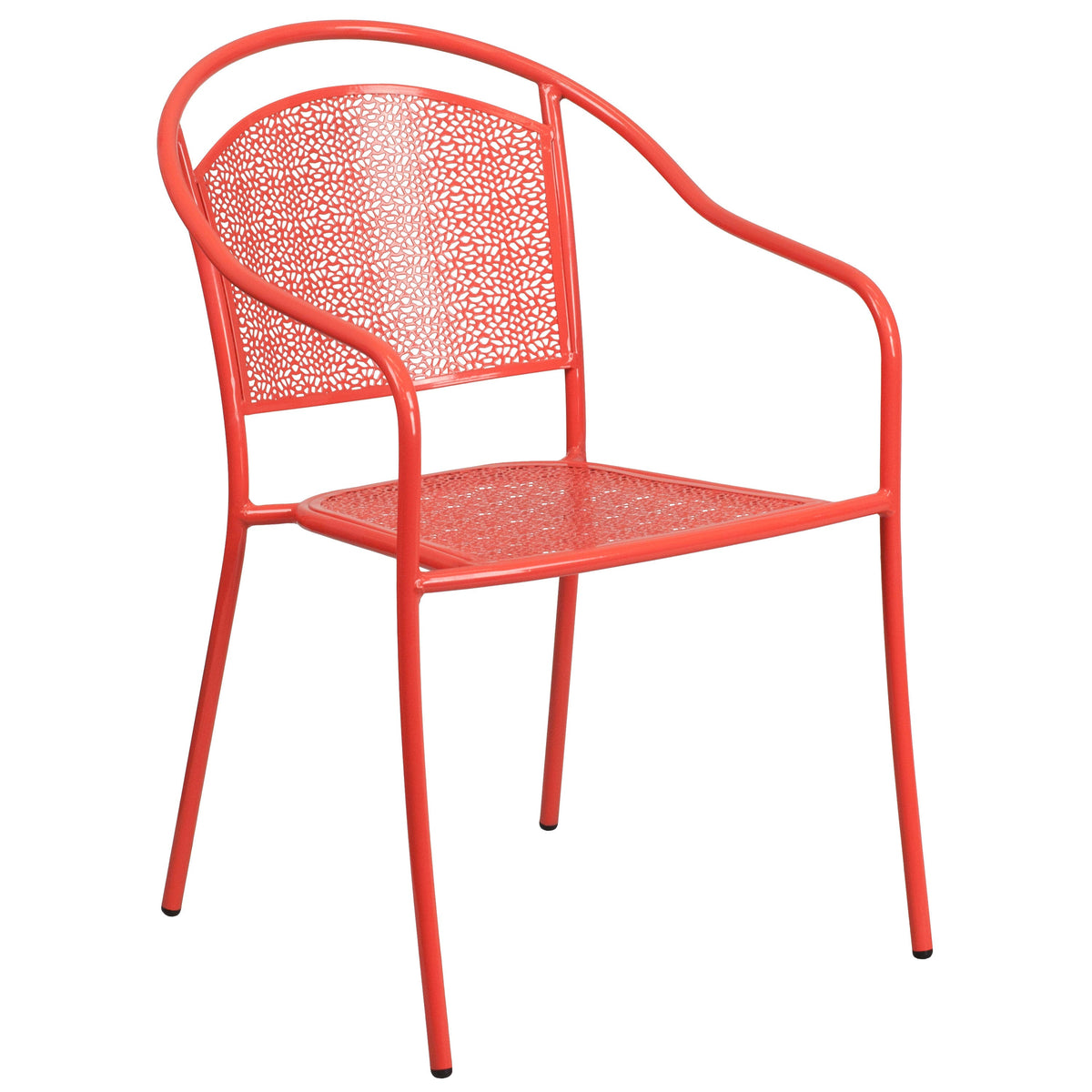 Coral |#| 28inch Square Coral Indoor-Outdoor Steel Folding Patio Table Set with 2 Chairs