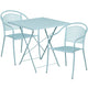 Sky Blue |#| 28inch Square Sky Blue Indoor-Outdoor Steel Folding Patio Table Set with 2 Chairs