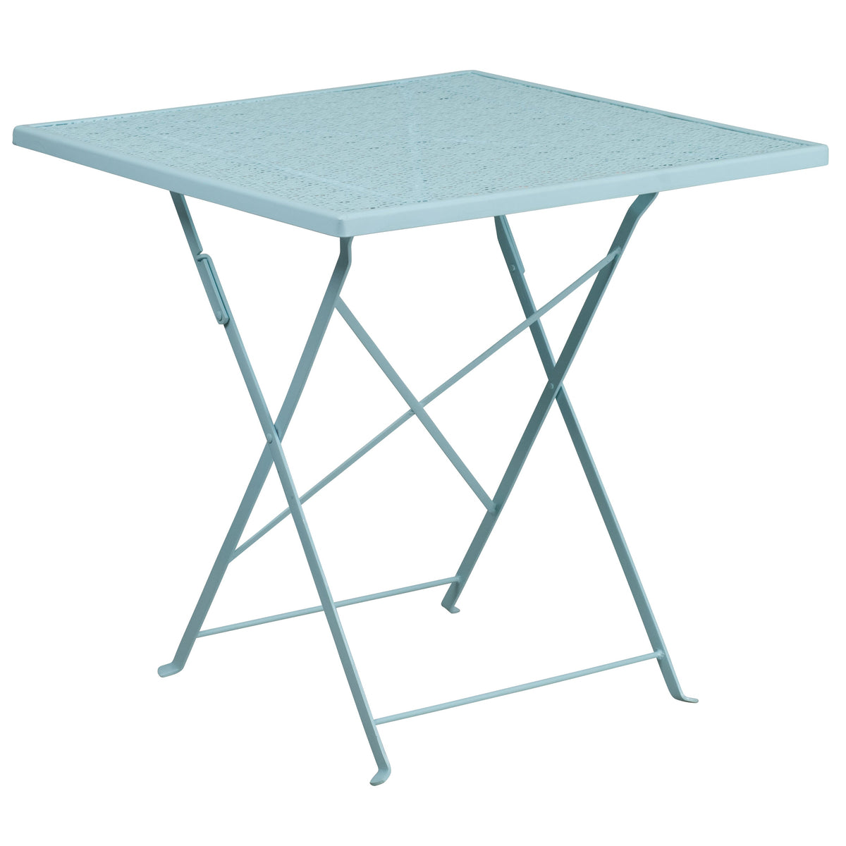 Sky Blue |#| 28inch Square Sky Blue Indoor-Outdoor Steel Folding Patio Table Set with 2 Chairs