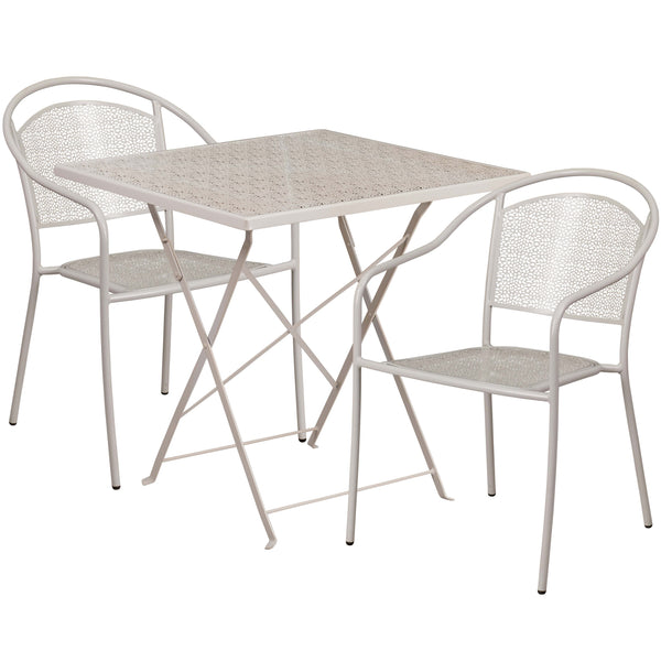 Light Gray |#| 28inch Square Lt Gray Indoor-Outdoor Steel Folding Patio Table Set with 2 Chairs