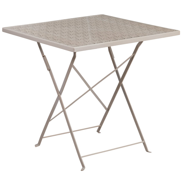 Light Gray |#| 28inch Square Lt Gray Indoor-Outdoor Steel Folding Patio Table Set with 2 Chairs