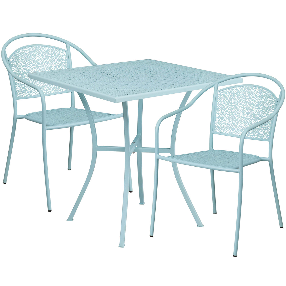 Sky Blue |#| 28inch Square Sky Blue Indoor-Outdoor Steel Patio Table Set - 2 Round Back Chairs