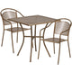 Gold |#| 28inch Square Gold Indoor-Outdoor Steel Patio Table Set with 2 Round Back Chairs