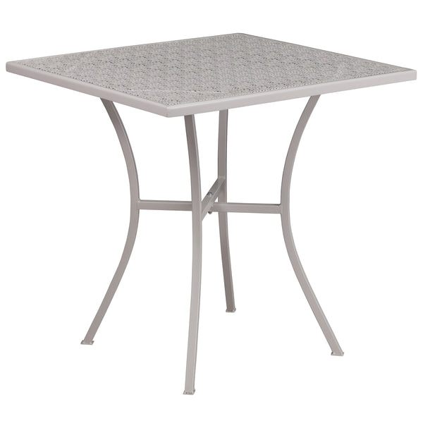 Light Gray |#| 28inch Square Lt Gray Indoor-Outdoor Steel Patio Table Set - 2 Round Back Chairs