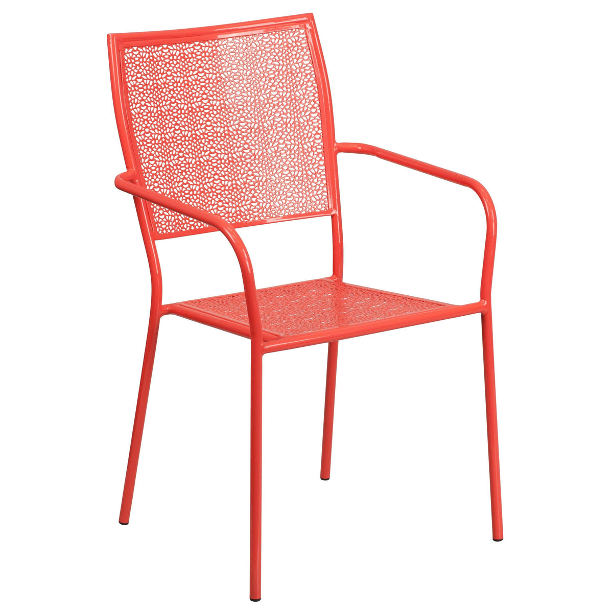 Coral |#| 28inch Square Coral Indoor-Outdoor Steel Patio Table Set with 2 Square Back Chairs
