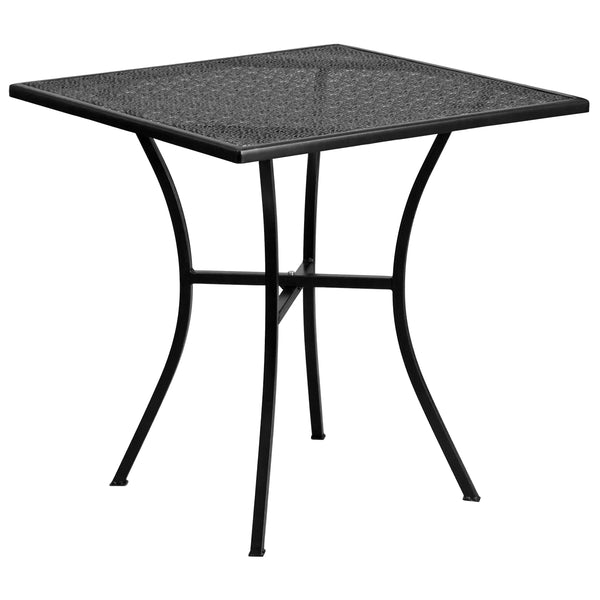 Black |#| 28inch Square Black Indoor-Outdoor Steel Patio Table Set with 2 Square Back Chairs