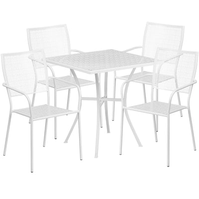 Oia Commercial Grade 28" Square Indoor-Outdoor Steel Patio Table Set with 4 Square Back Chairs - View 1