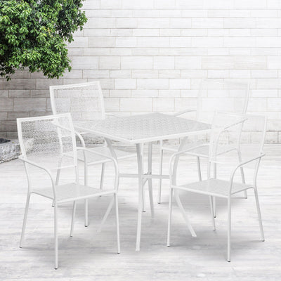 Oia Commercial Grade 28" Square Indoor-Outdoor Steel Patio Table Set with 4 Square Back Chairs - View 2