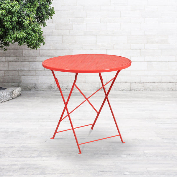 Coral |#| 30inch Round Coral Indoor-Outdoor Steel Folding Patio Table - Restaurant Table