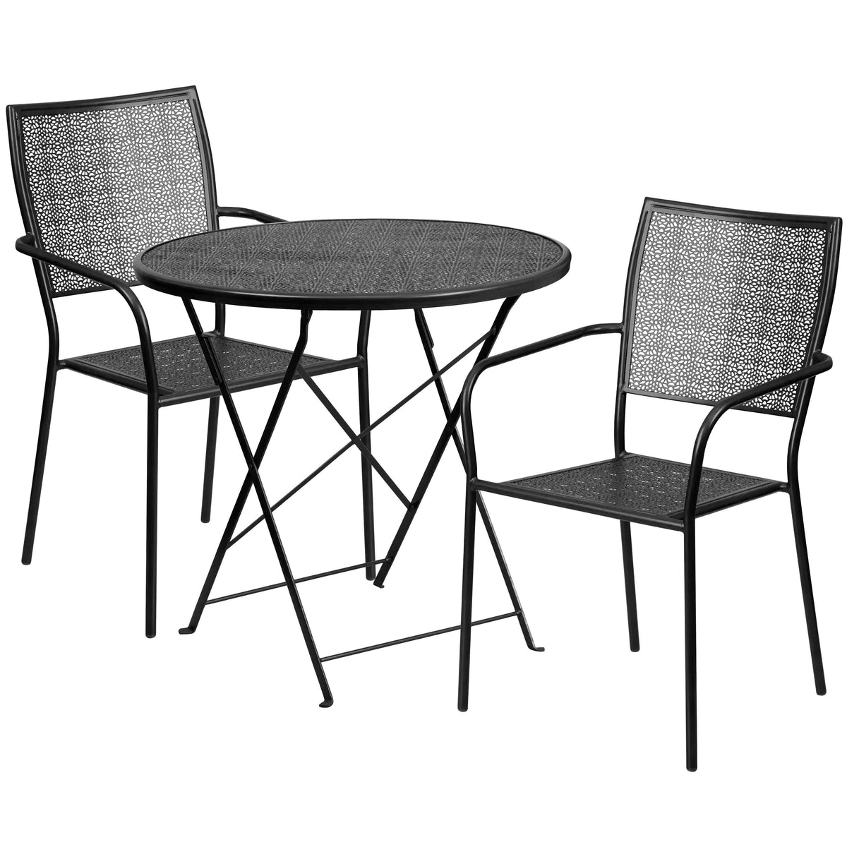 Black |#| 30inch Round Black Indoor-Outdoor Steel Folding Patio Table Set with 2 Chairs