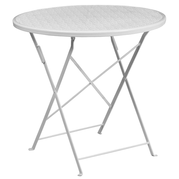 White |#| 30inch Round White Indoor-Outdoor Steel Folding Patio Table Set with 2 Chairs