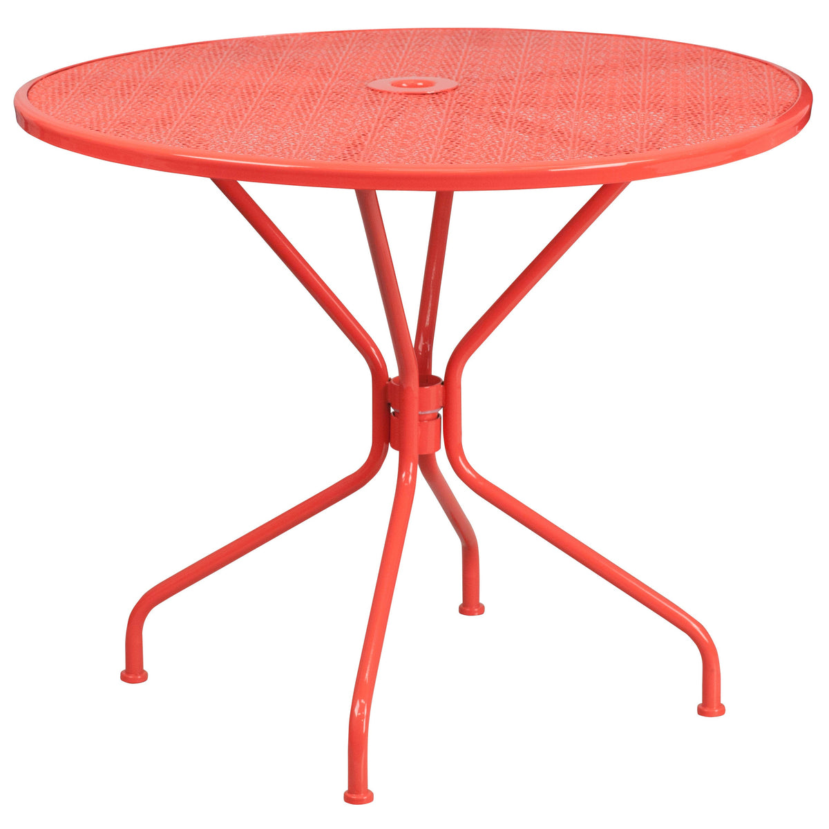 Coral |#| 35.25inch Round Coral Indoor-Outdoor Steel Patio Table Set w/ 2 Square Back Chairs