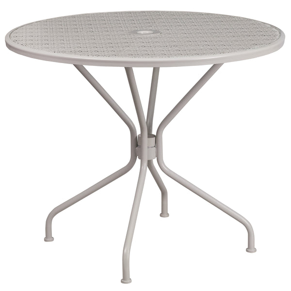 Light Gray |#| 35.25inch Round Lt Gray Indoor-Outdoor Steel Patio Table Set w/ 4 Round Back Chairs