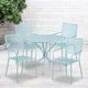 Sky Blue |#| 35.25inch RD Sky Blue Indoor-Outdoor Steel Patio Table Set w/4 Square Back Chairs