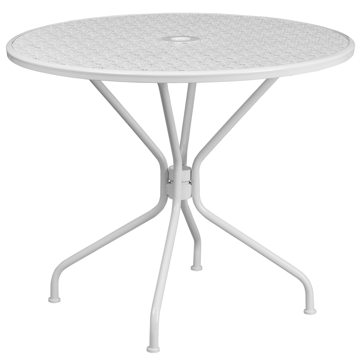 White |#| 35.25inch Round White Indoor-Outdoor Steel Patio Table Set w/ 4 Square Back Chairs