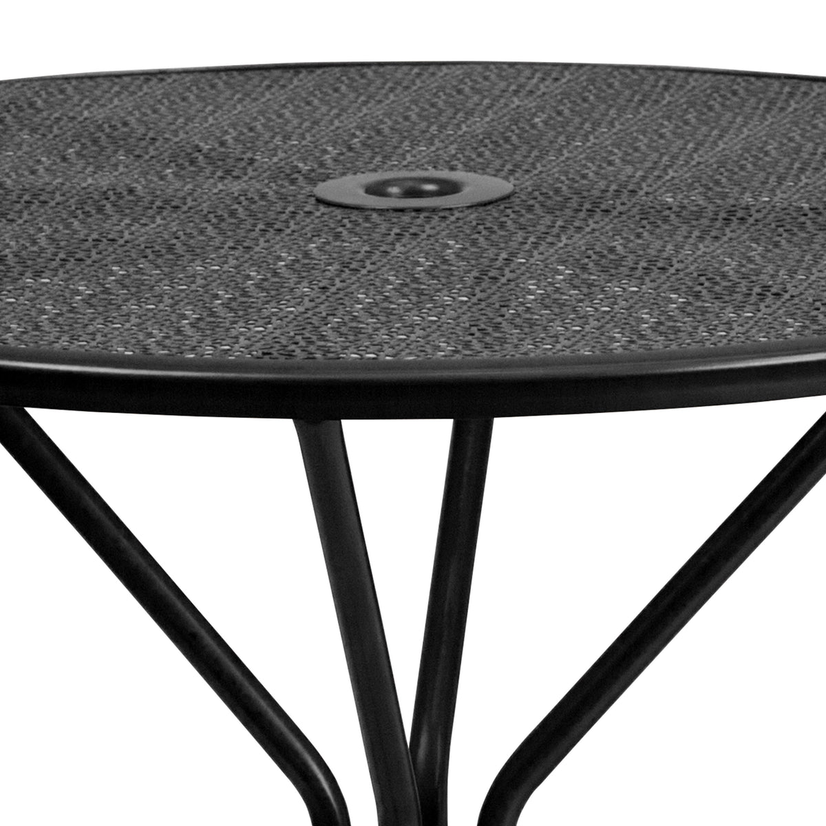 Black |#| 35.25inch Round Black Indoor-Outdoor Steel Patio Table-Umbrella Hole-Restaurant