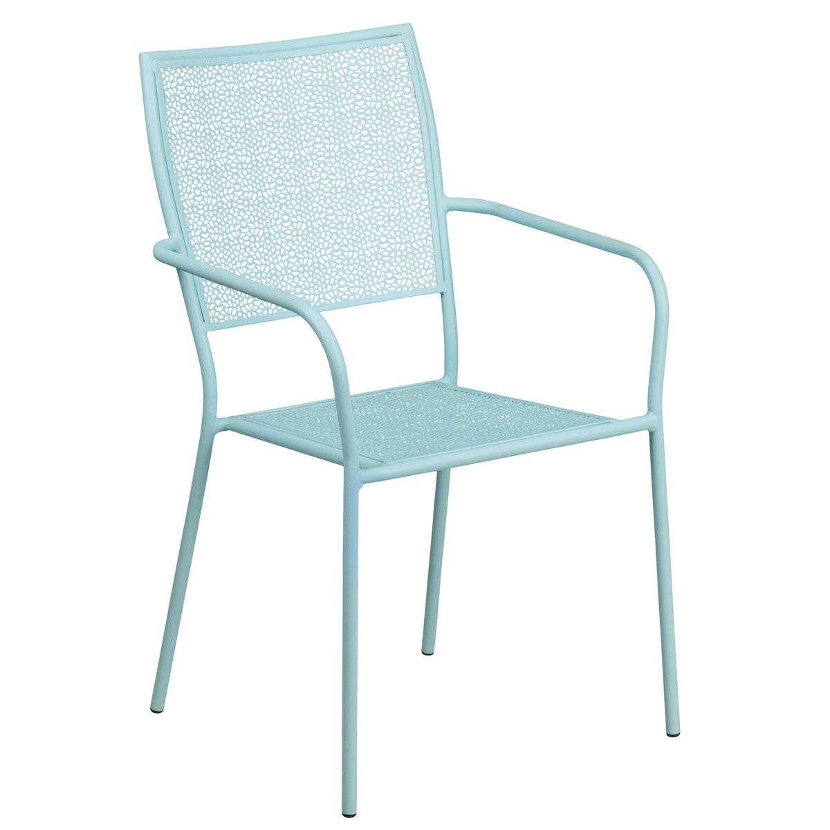 Sky Blue |#| 35.5inch SQ Sky Blue Indoor-Outdoor Steel Patio Table Set w/ 2 Square Back Chairs