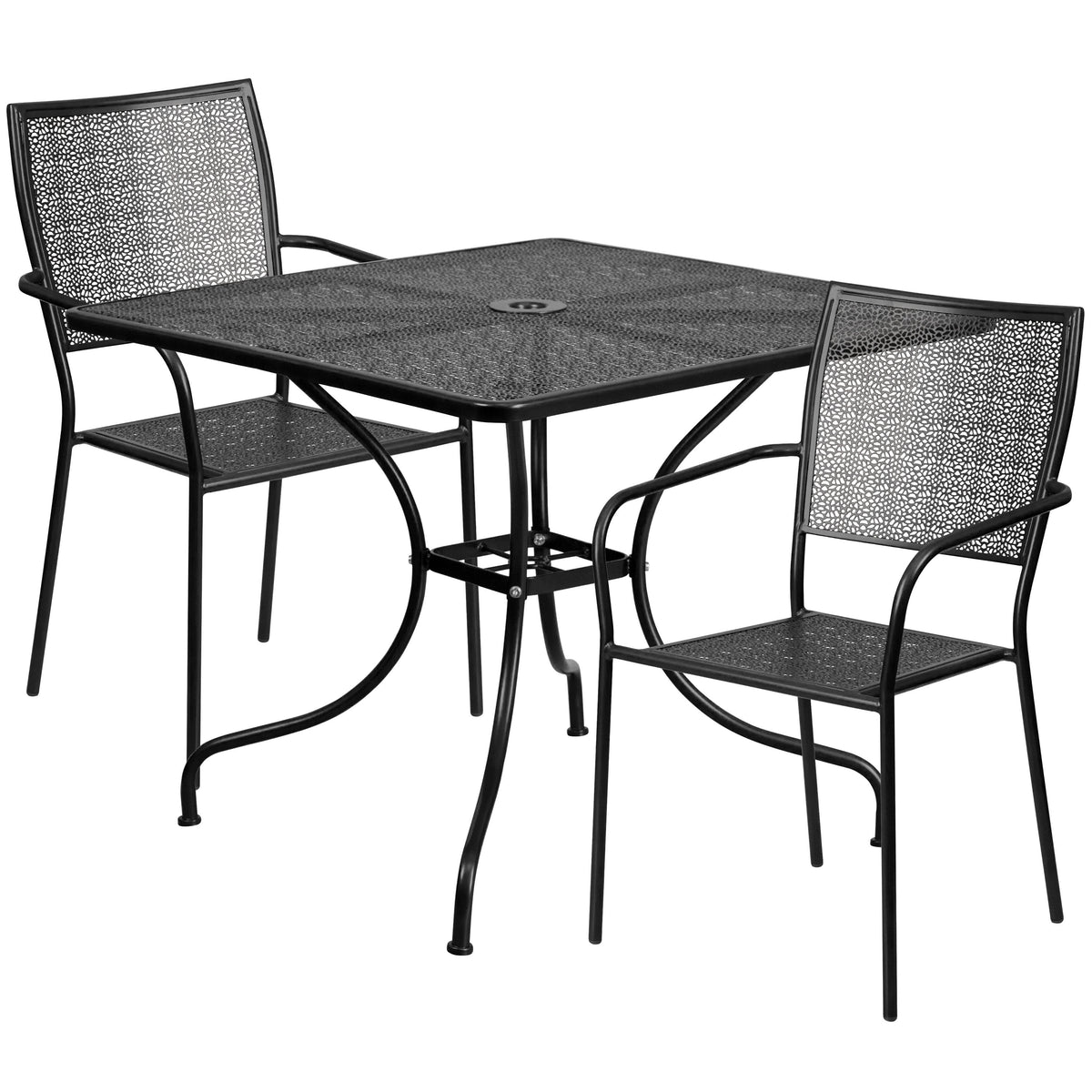 Black |#| 35.5inch Square Black Indoor-Outdoor Steel Patio Table Set w/ 2 Square Back Chairs