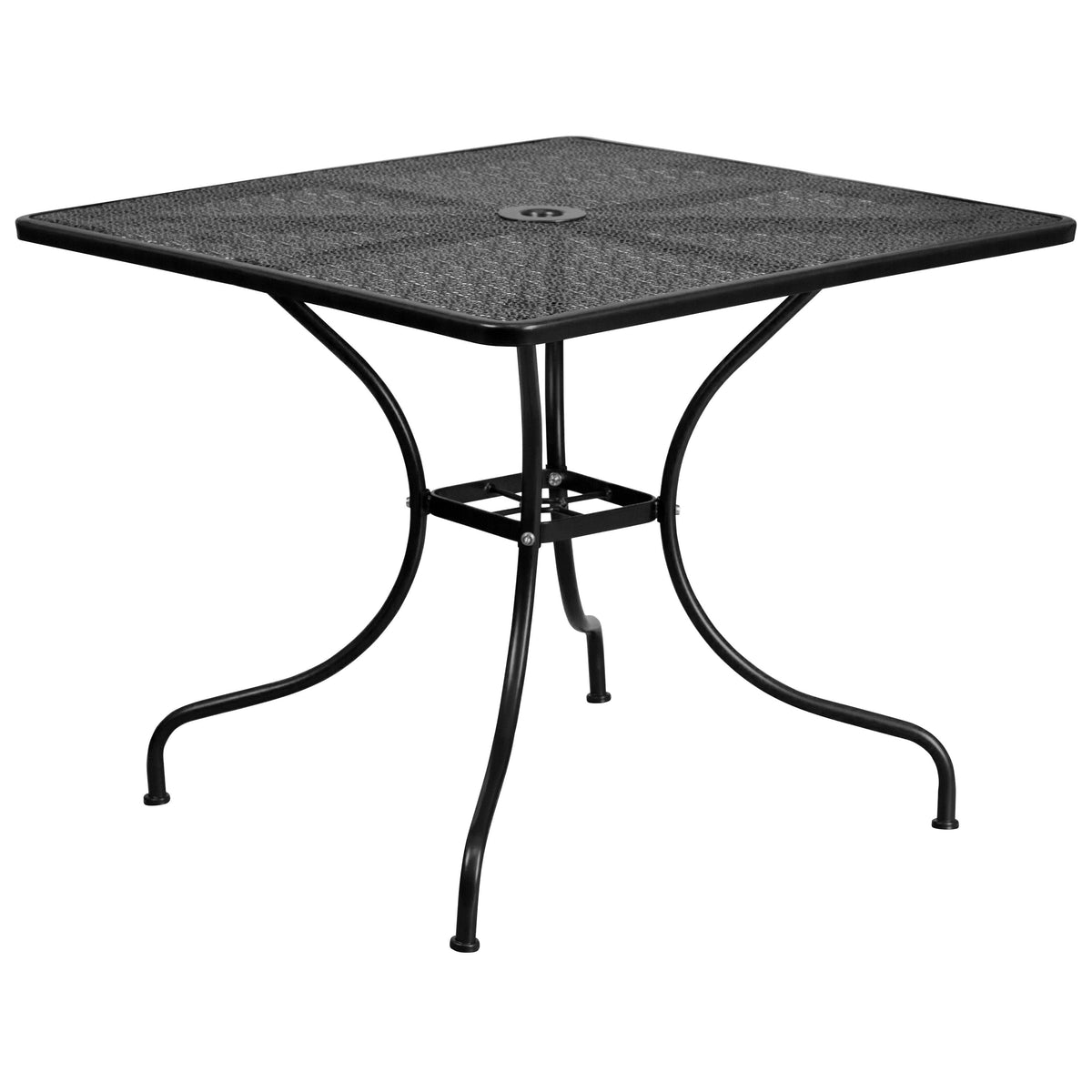 Black |#| 35.5inch Square Black Indoor-Outdoor Steel Patio Table Set w/ 2 Square Back Chairs