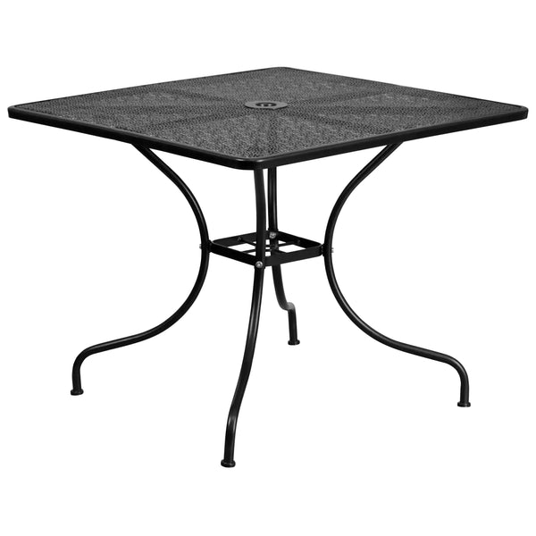 Black |#| 35.5inch Square Black Indoor-Outdoor Steel Patio Table Set w/ 2 Square Back Chairs