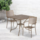 Gold |#| 35.5inch Square Gold Indoor-Outdoor Steel Patio Table Set w/ 2 Square Back Chairs