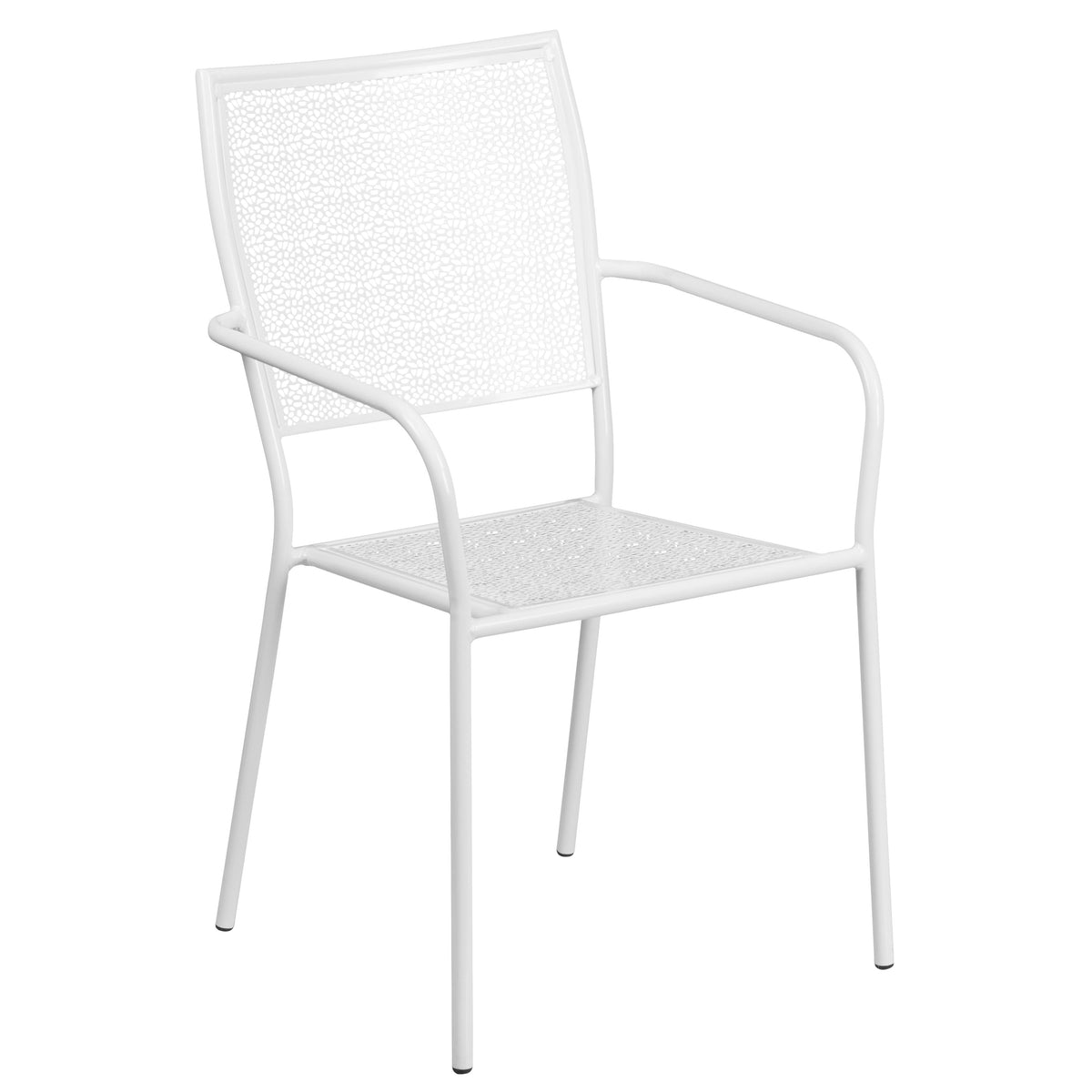 White |#| 35.5inch Square White Indoor-Outdoor Steel Patio Table Set w/ 2 Square Back Chairs