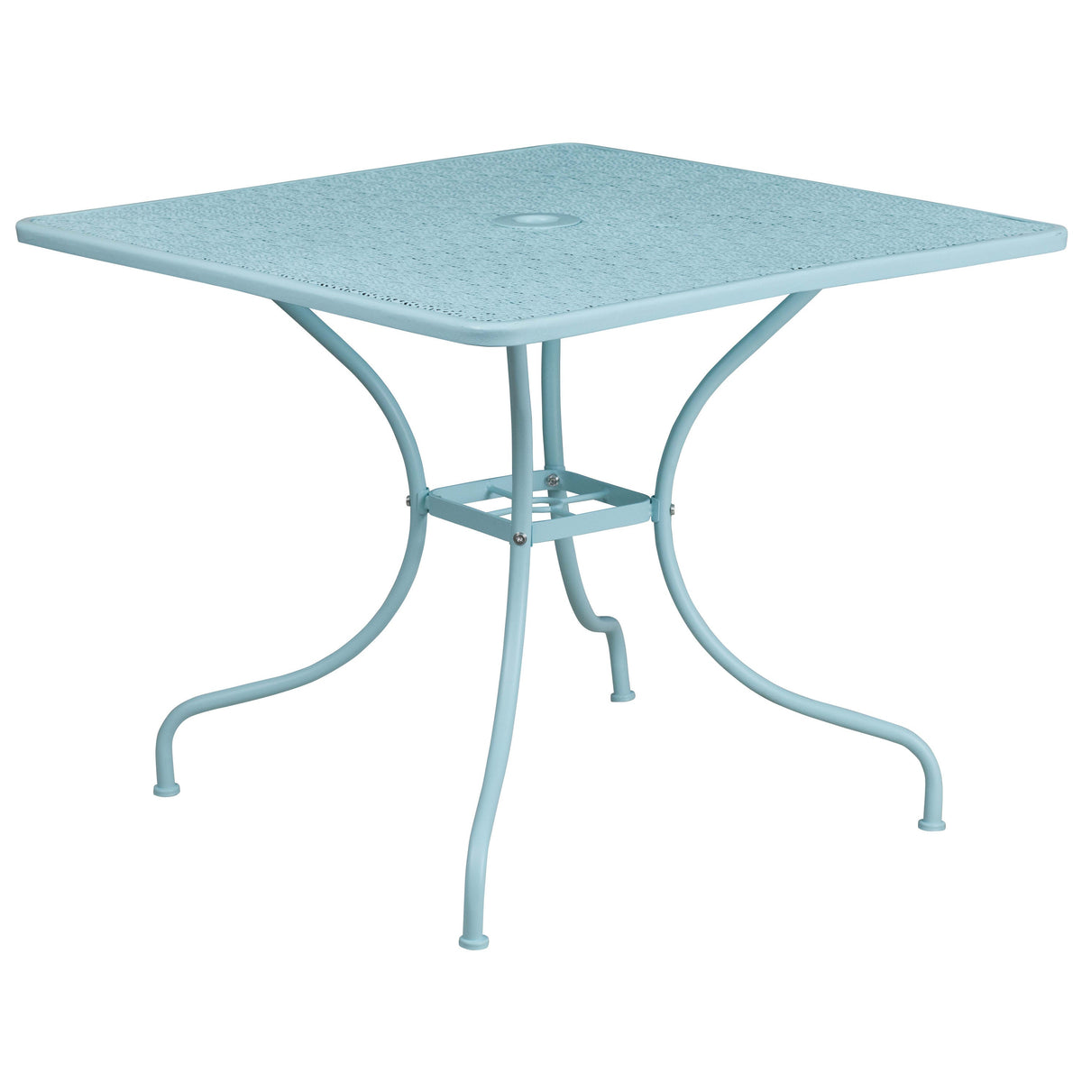 Sky Blue |#| 35.5inch SQ Sky Blue Indoor-Outdoor Steel Patio Table Set w/ 2 Square Back Chairs
