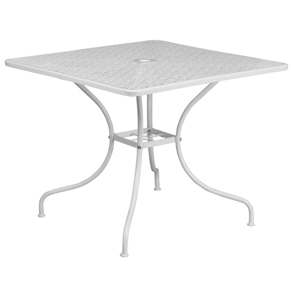 White |#| 35.5inch Square White Indoor-Outdoor Steel Patio Table Set w/ 4 Round Back Chairs