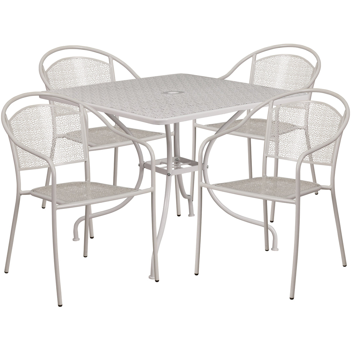 Light Gray |#| 35.5inch Square Lt Gray Indoor-Outdoor Steel Patio Table Set w/ 4 Round Back Chairs