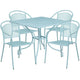 Sky Blue |#| 35.5inch SQ Sky Blue Indoor-Outdoor Steel Patio Table Set w/ 4 Round Back Chairs