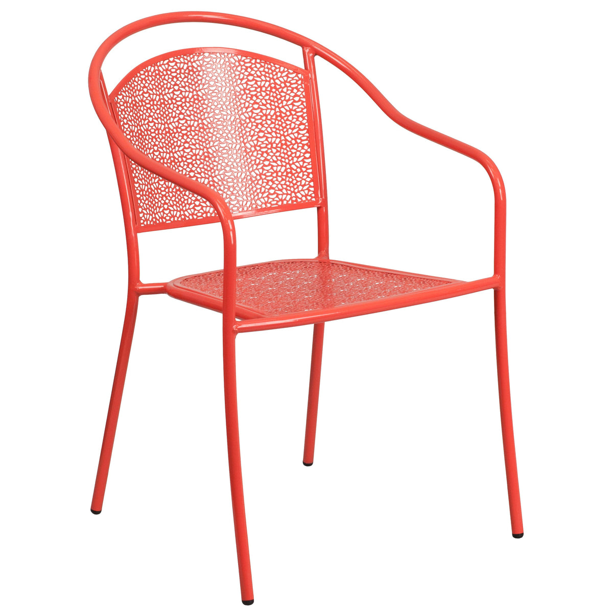 Coral |#| 35.5inch Square Coral Indoor-Outdoor Steel Patio Table Set w/ 4 Round Back Chairs