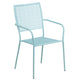 Sky Blue |#| 35.5inch SQ Sky Blue Indoor-Outdoor Steel Patio Table Set w/ 4 Square Back Chairs