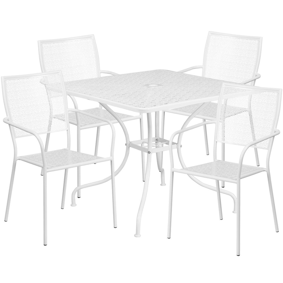 White |#| 35.5inch Square White Indoor-Outdoor Steel Patio Table Set w/ 4 Square Back Chairs