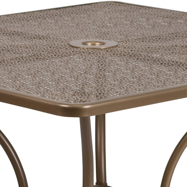 Gold |#| 35.5inch Square Gold Indoor-Outdoor Steel Patio Table-Umbrella Hole-Restaurant