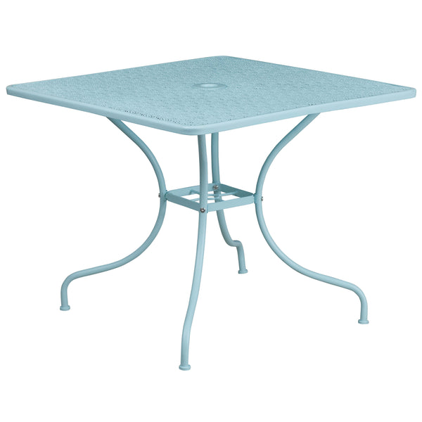Flash Furniture Square Indoor/Outdoor Steel Patio Table, Sky Blue, 35.5