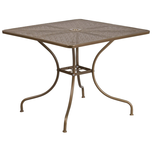 commercial patio tables with umbrella Flash Furniture 35.5" Square White Indoor-Outdoor Steel Patio Table