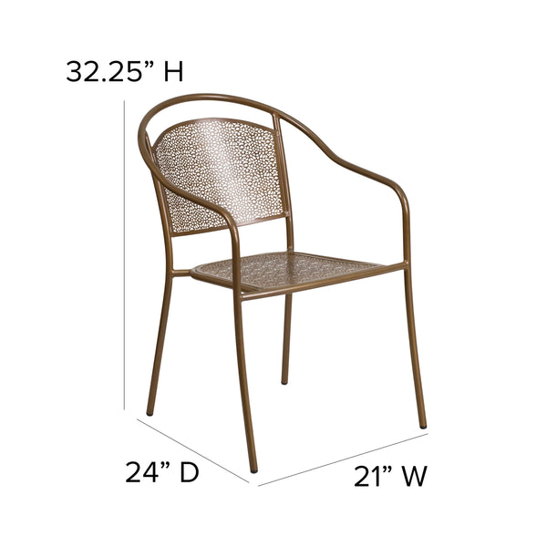 Gold |#| Gold Indoor-Outdoor Steel Patio Arm Chair with Round Back - Café Chair