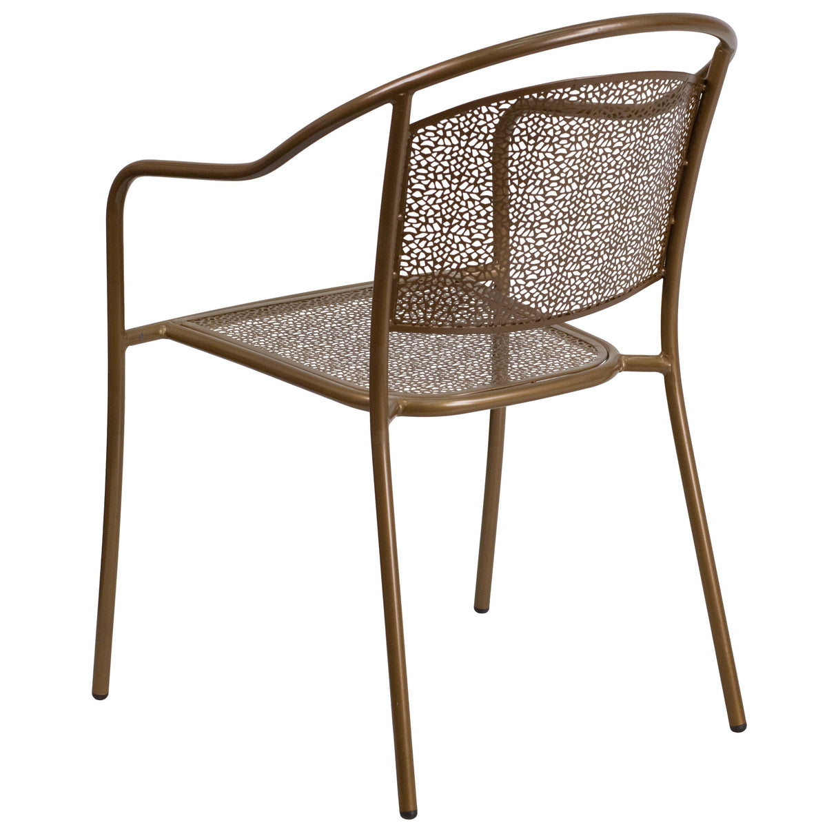 Gold |#| Gold Indoor-Outdoor Steel Patio Arm Chair with Round Back - Café Chair