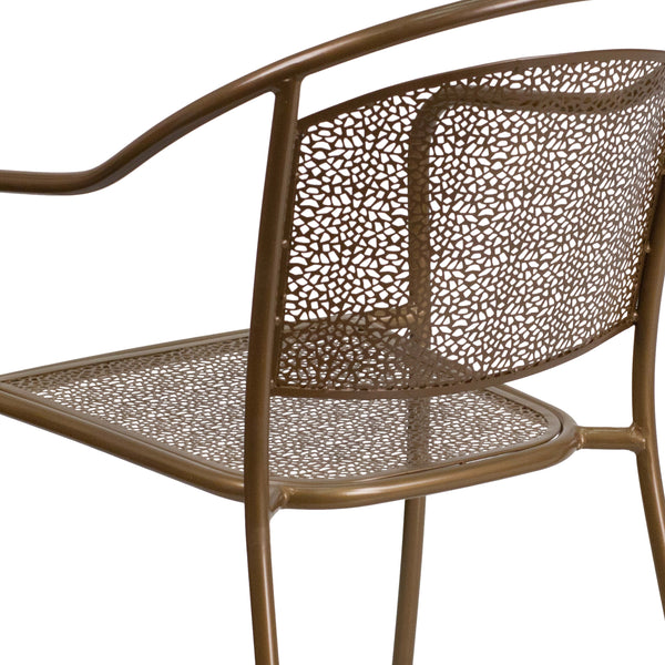 Gold |#| Gold Indoor-Outdoor Steel Patio Arm Chair with Round Back - Café Chair