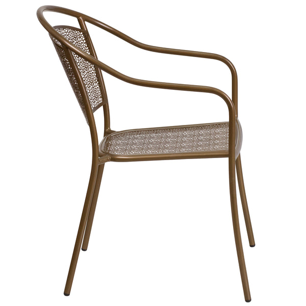 Gold |#| Gold Indoor-Outdoor Steel Patio Arm Chair with Round Back - Café Chair