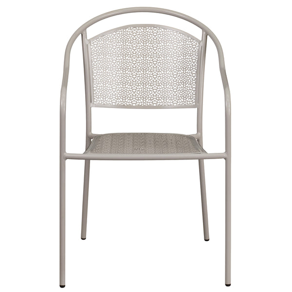 White |#| White Indoor-Outdoor Steel Patio Arm Chair with Round Back - Café Chair