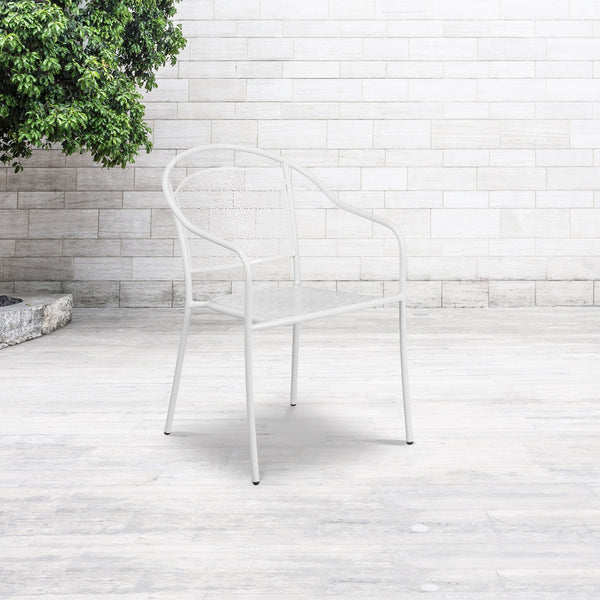 White |#| White Indoor-Outdoor Steel Patio Arm Chair with Round Back - Café Chair